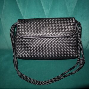 NEW Bottega Veneta Black Intrecciato Satin Shoulder Bag